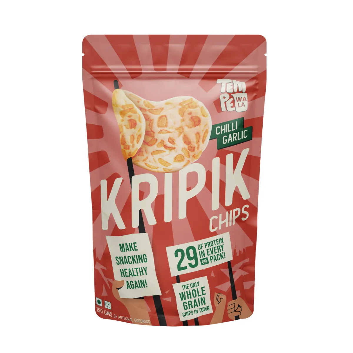 Kripik tempeh chips on a platter