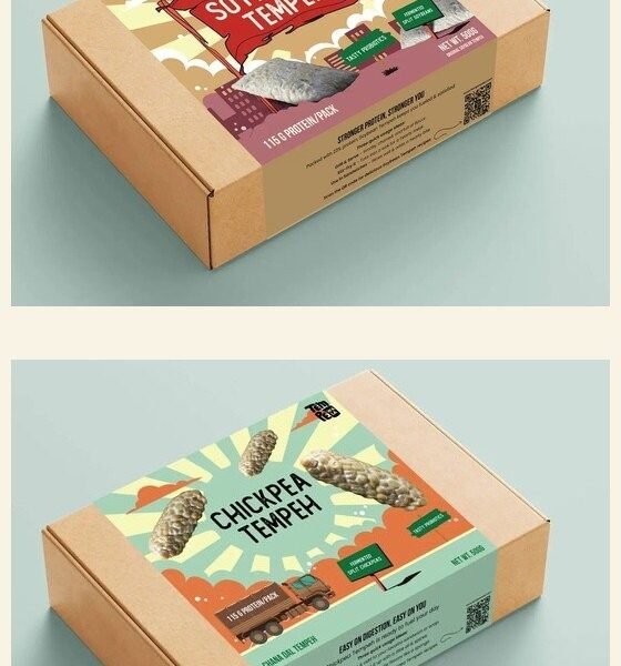 Fresh Tempeh Sampler — 500g Soybean Tempeh box stacked above 500g Chickpea Tempeh box